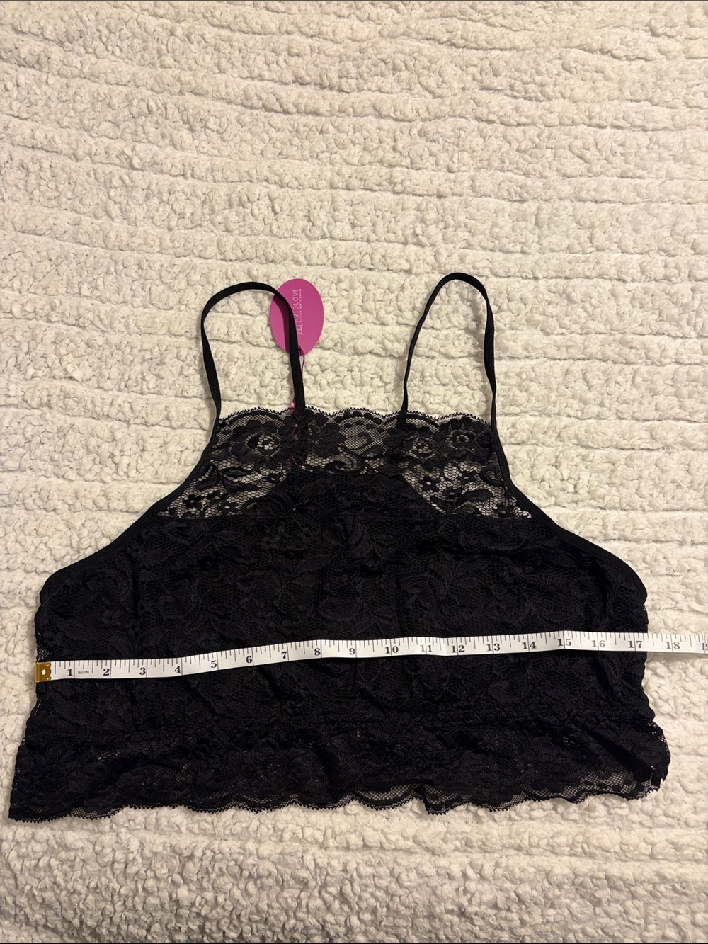 Women's Black Lace Cropped Bralette Tank - Delicate Floral Overlay - Picture 7 of 8